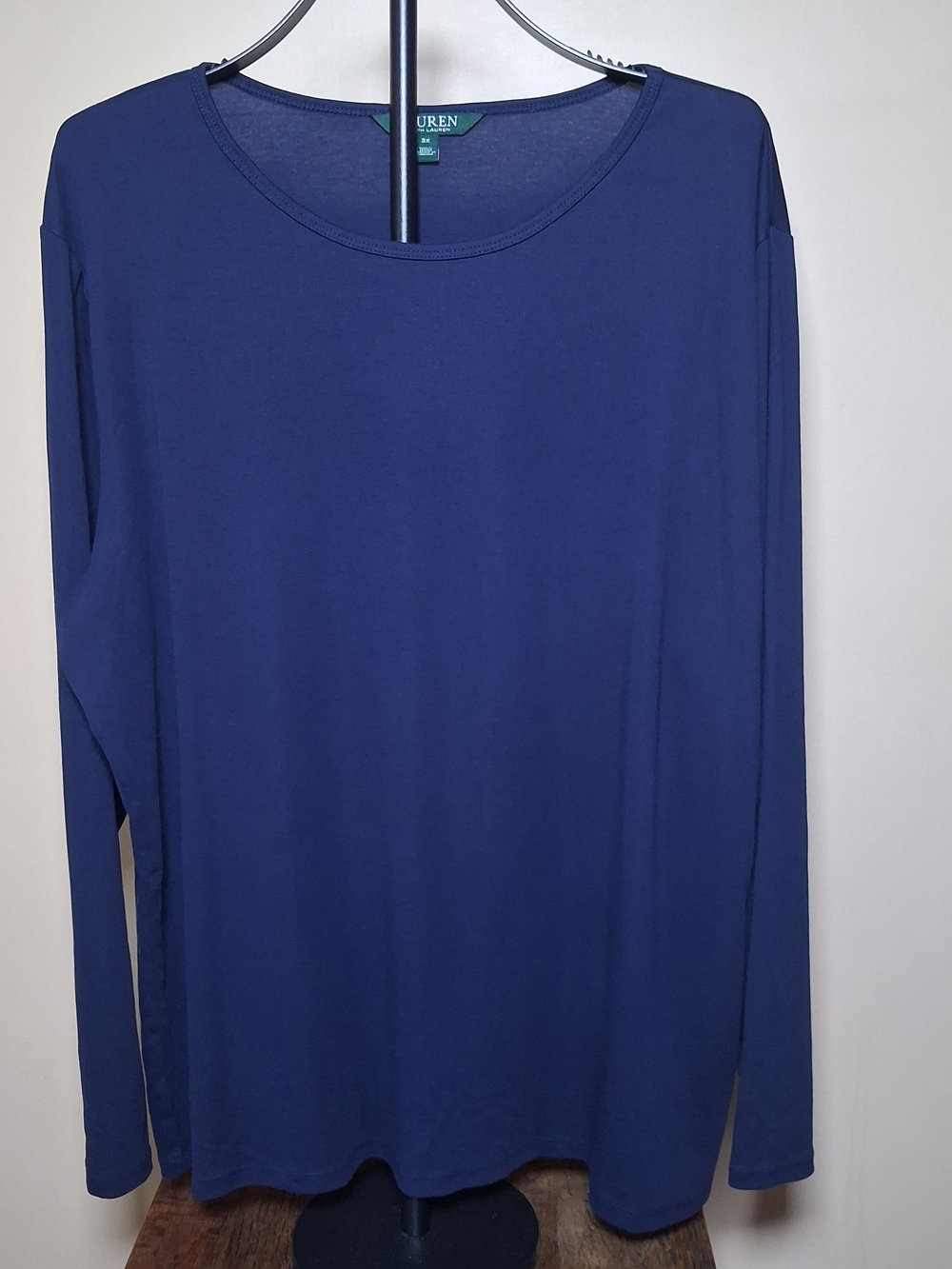 Lauren Ralph Lauren Women’s  Navy Blue Basic Long Sleeve T-Shirt; Size 3X